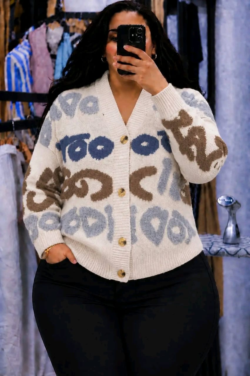 Knitted Letter Single-Breasted Cardigan