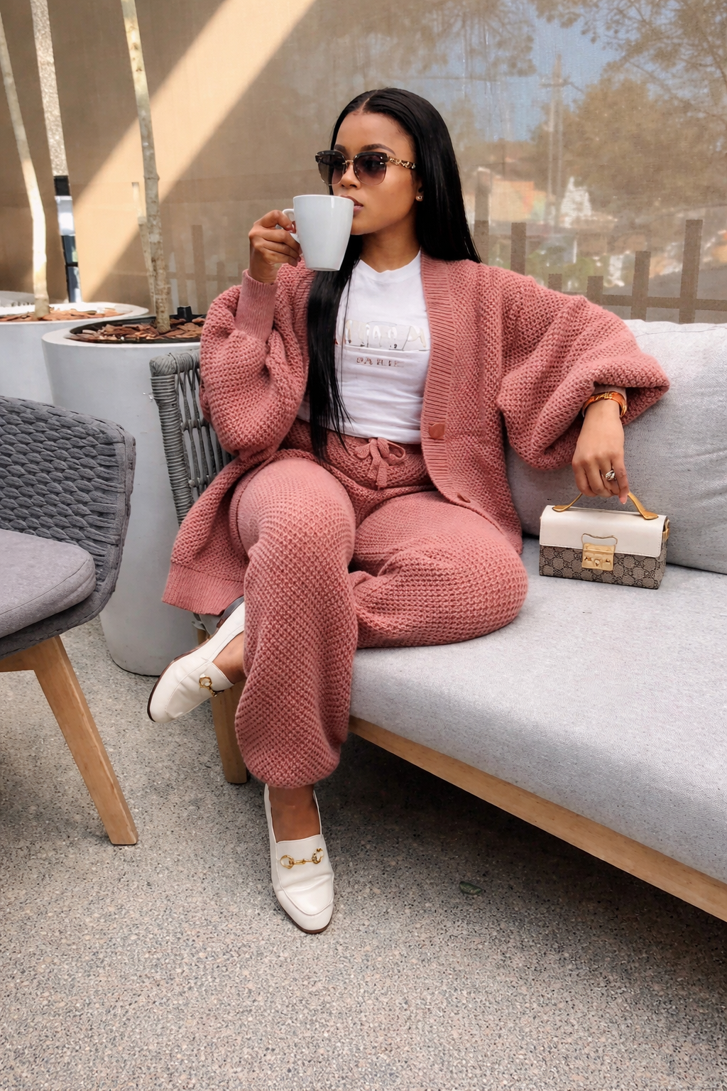 2pc Knitted Long Sleeved Cardigan and loose pants