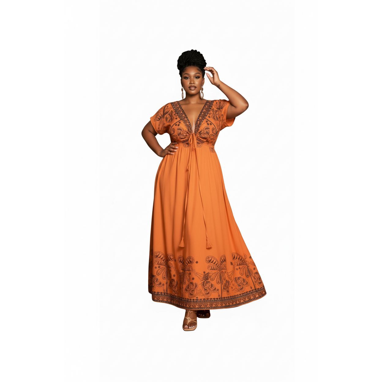 Elegant Paisley Tie Waist Maxi Dress