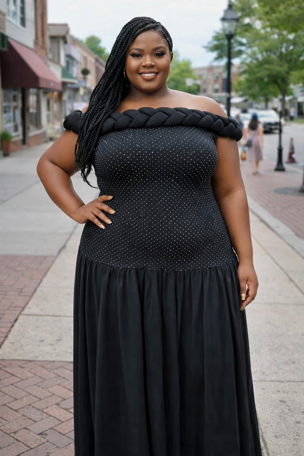 Midnight Elegance Off-Shoulder Maxi Dress
