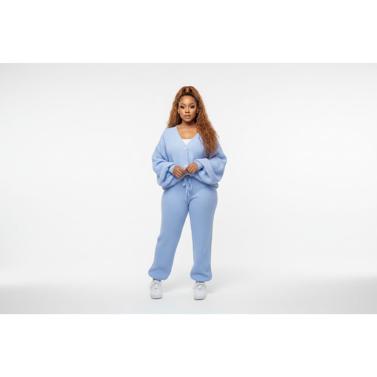 2pc Knitted Long Sleeved Cardigan and loose pants