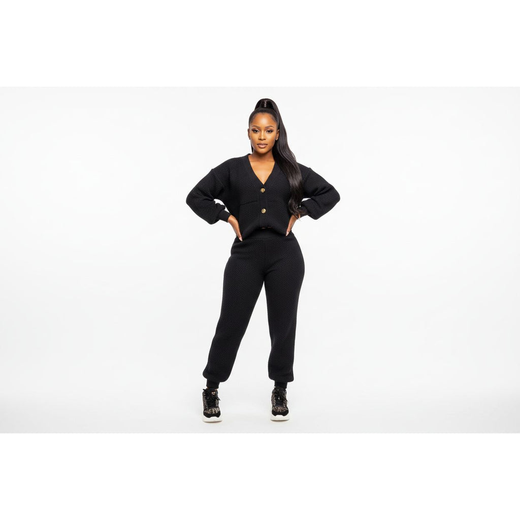 2pc Knitted Long Sleeved Cardigan and loose pants
