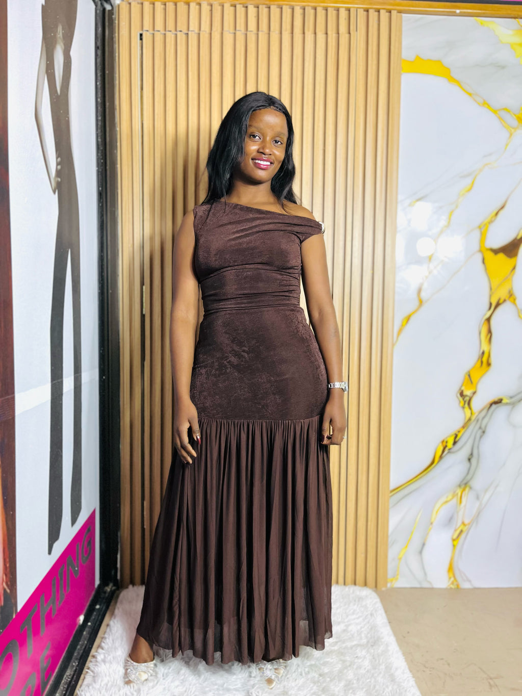 Elegant One-Shoulder Pleated Maxi Dress