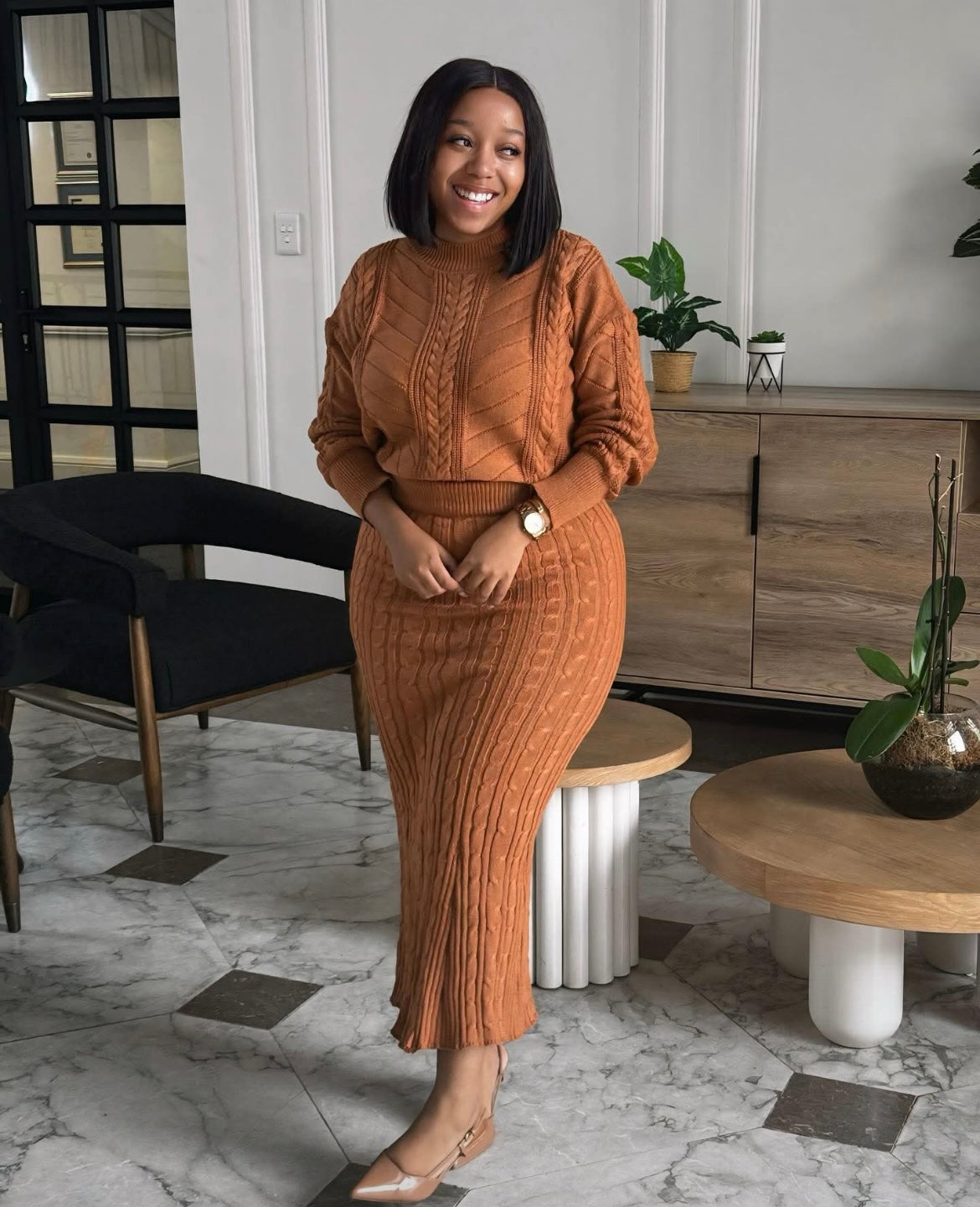 Knitted Plain Print 2 pieces set