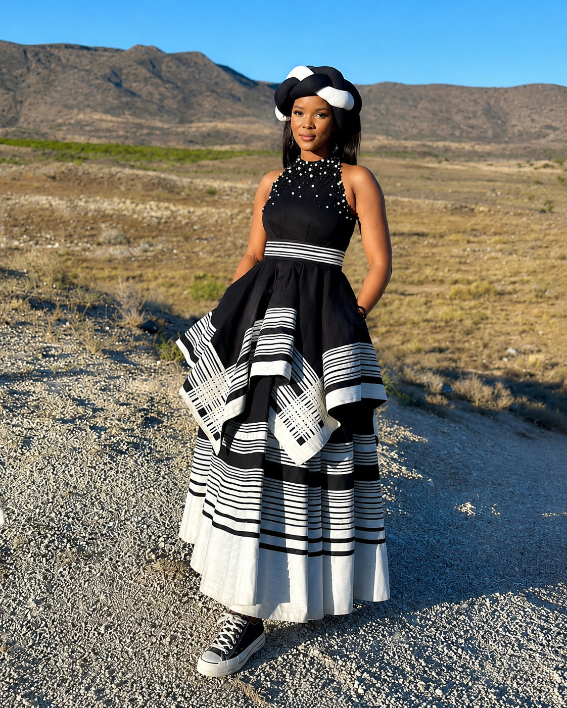 Traditional layered Halter Two-Toned Dress