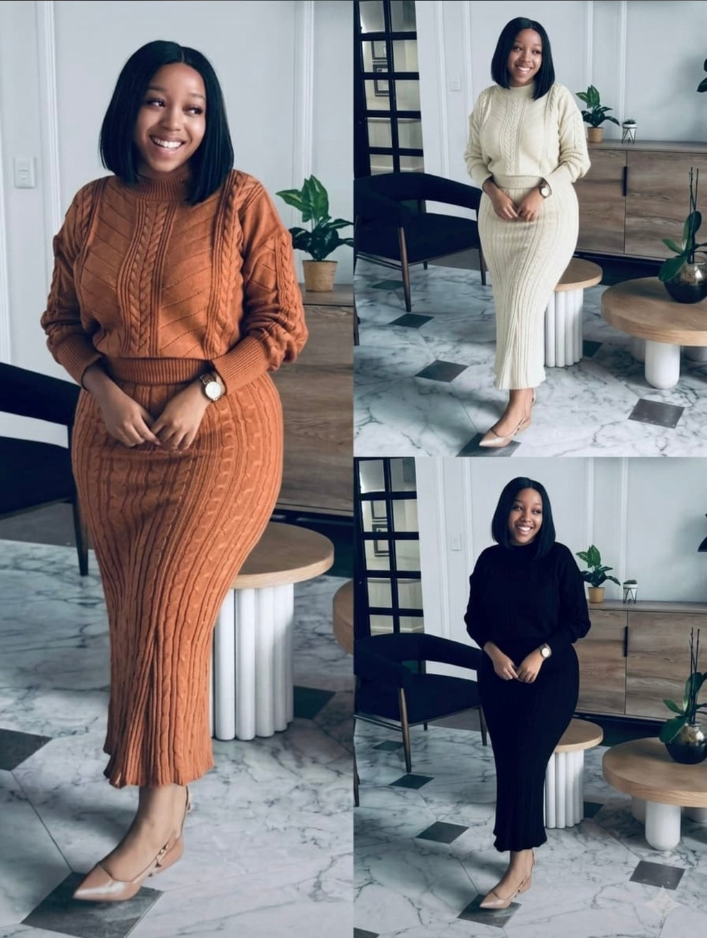 Knitted Plain Print 2 pieces set
