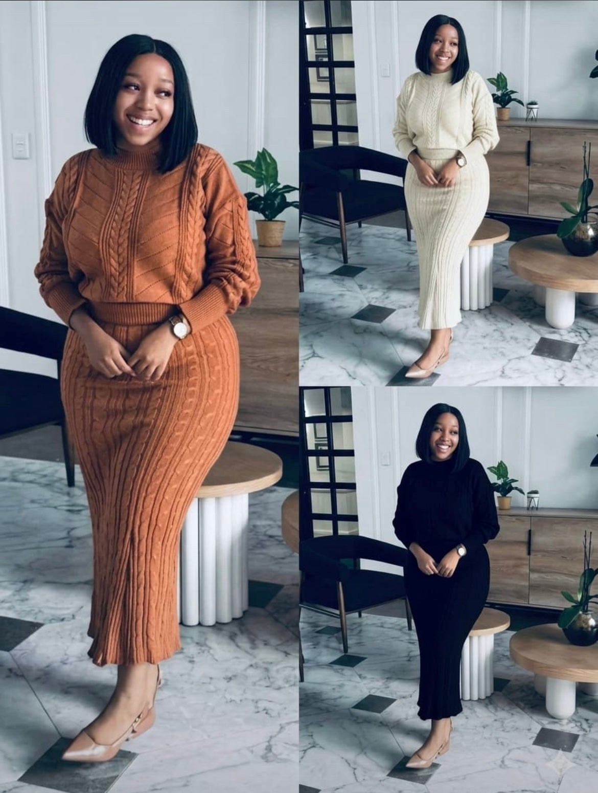 Knitted Plain Print 2 pieces set
