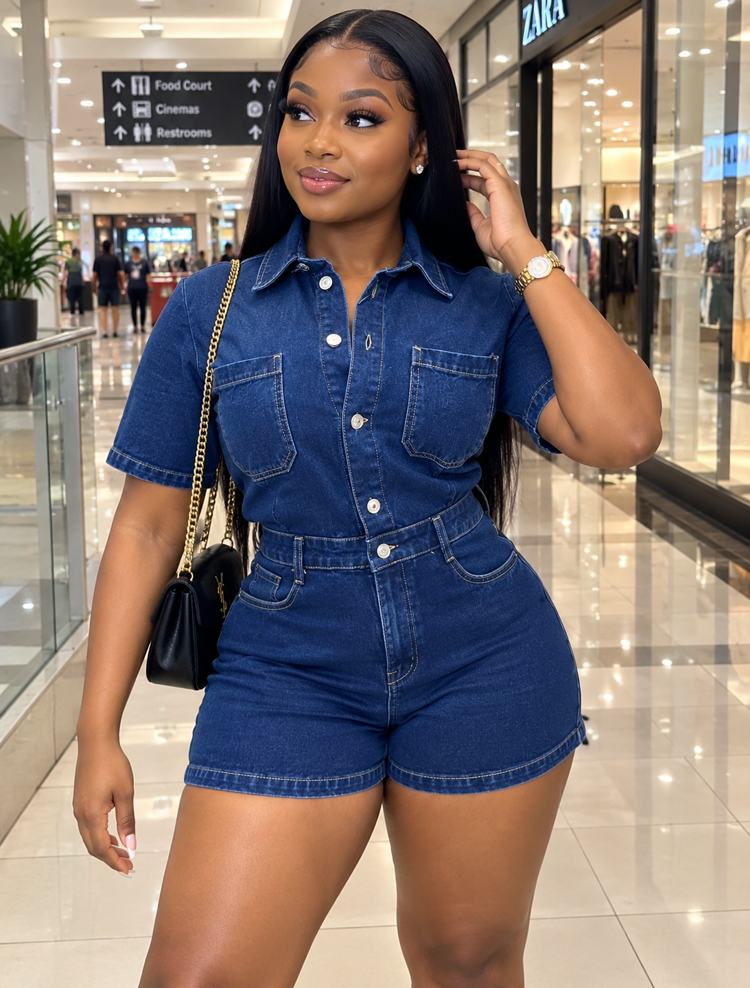 Denim Button-Up Short Jumpsuit