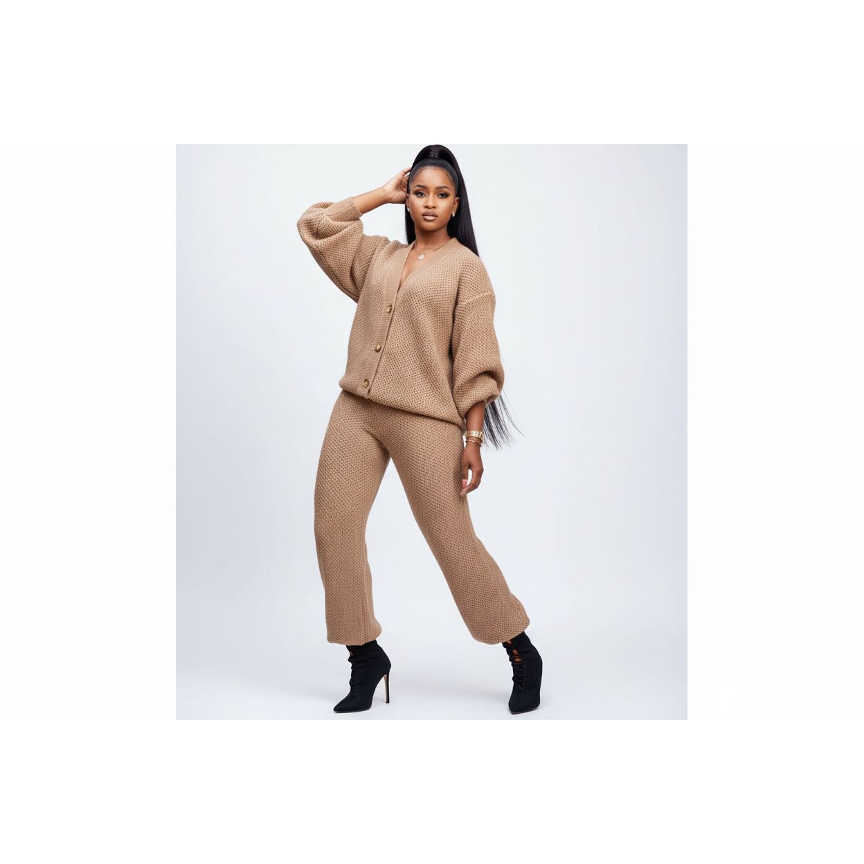 2pc Knitted Long Sleeved Cardigan and loose pants