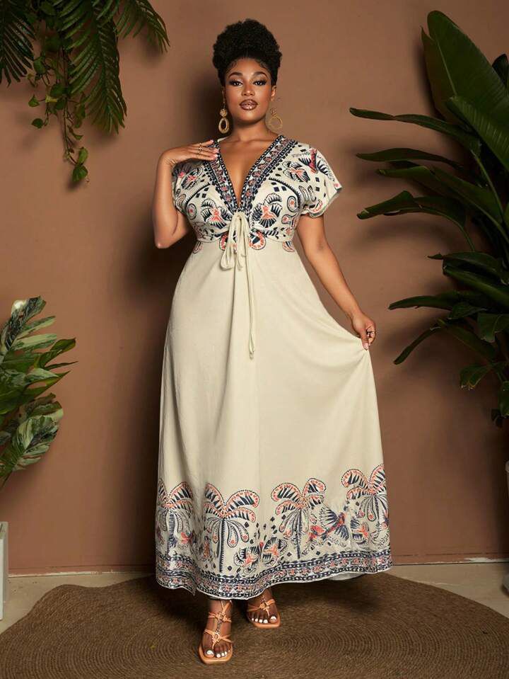 Elegant Paisley Tie Waist Maxi Dress
