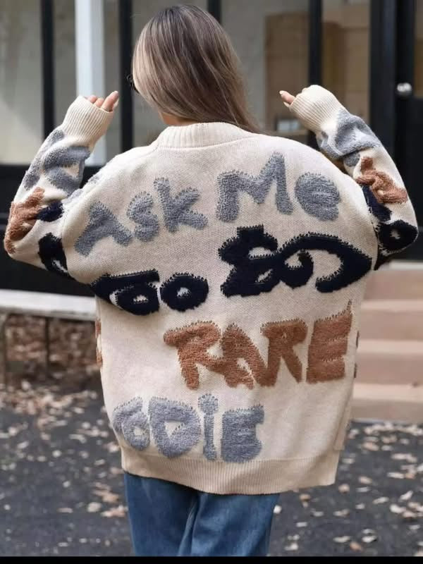 Knitted Letter Single-Breasted Cardigan