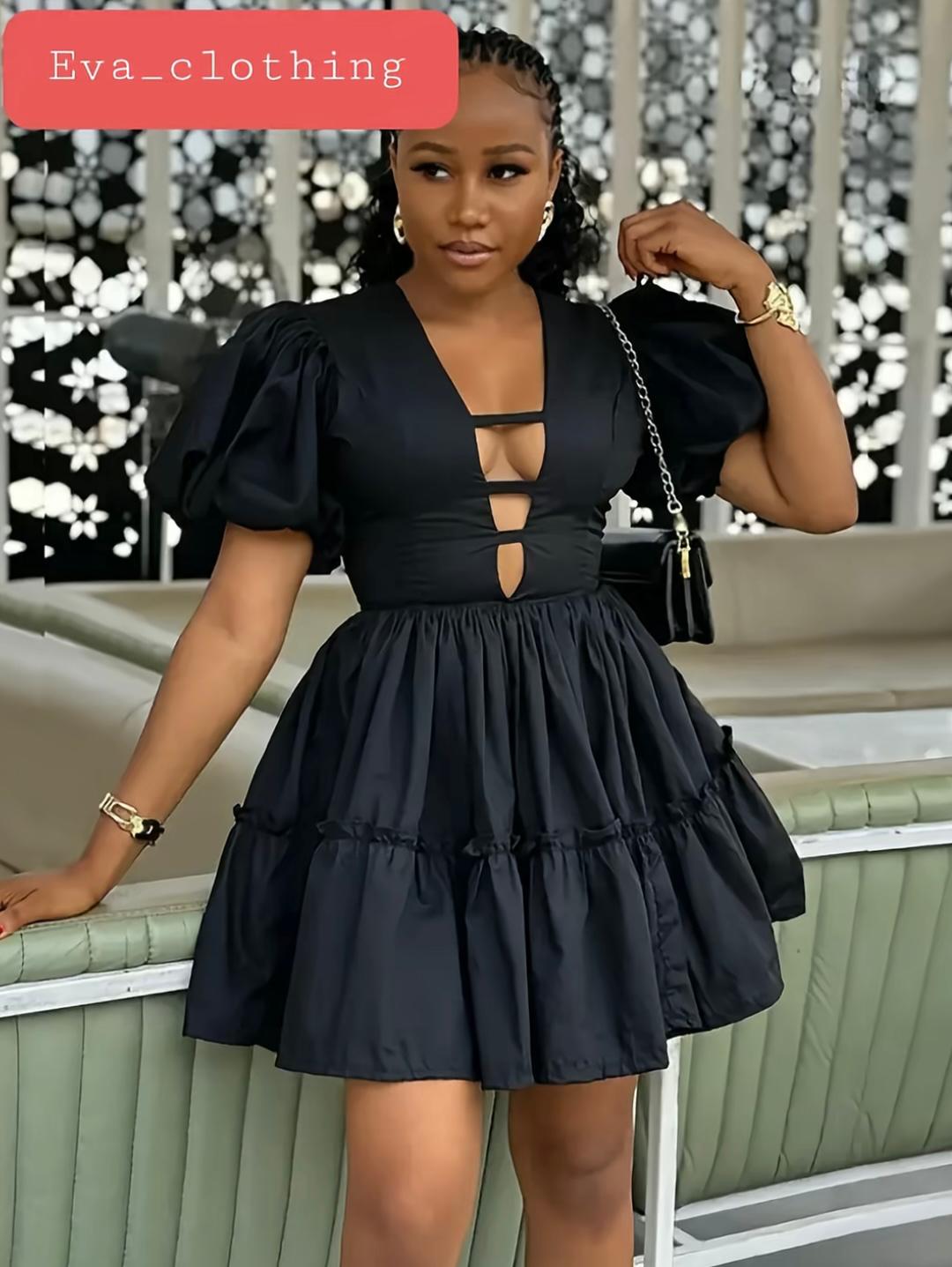 Lantern Sleeve Short  Dress