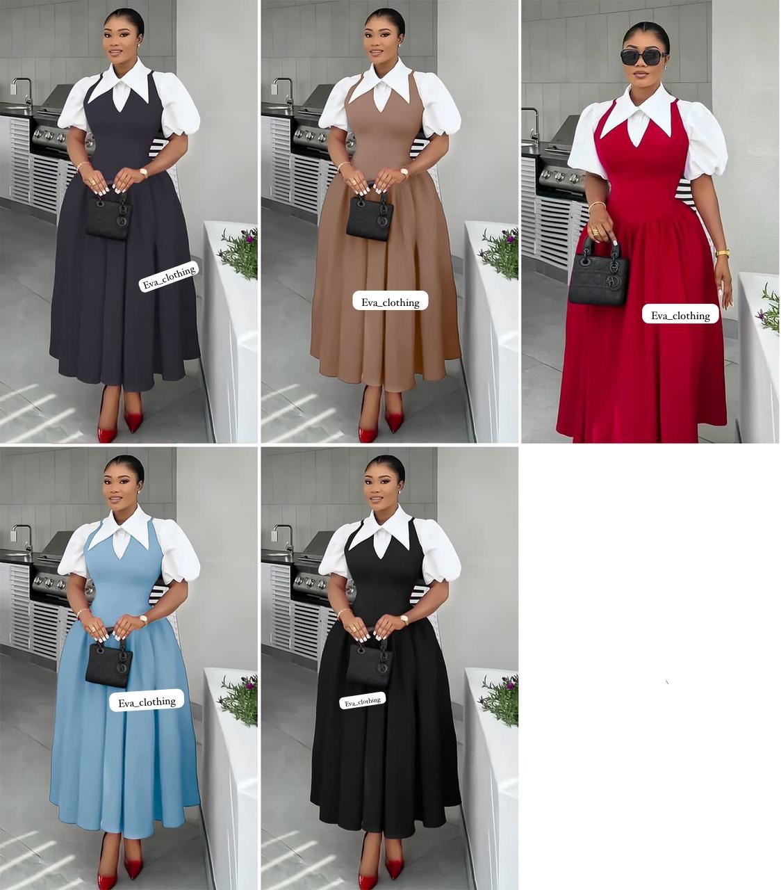 Bubble Sleeve Shirt  Collar High Waist Slimming Dress