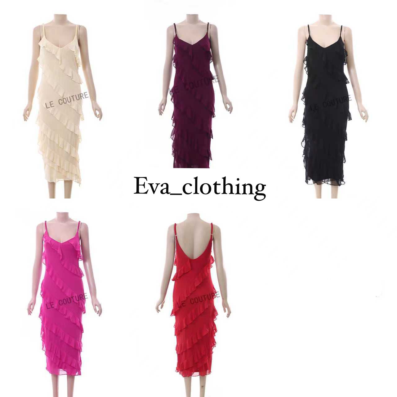 Sexy v Neck Spaghetti Strap Ruffle Dress