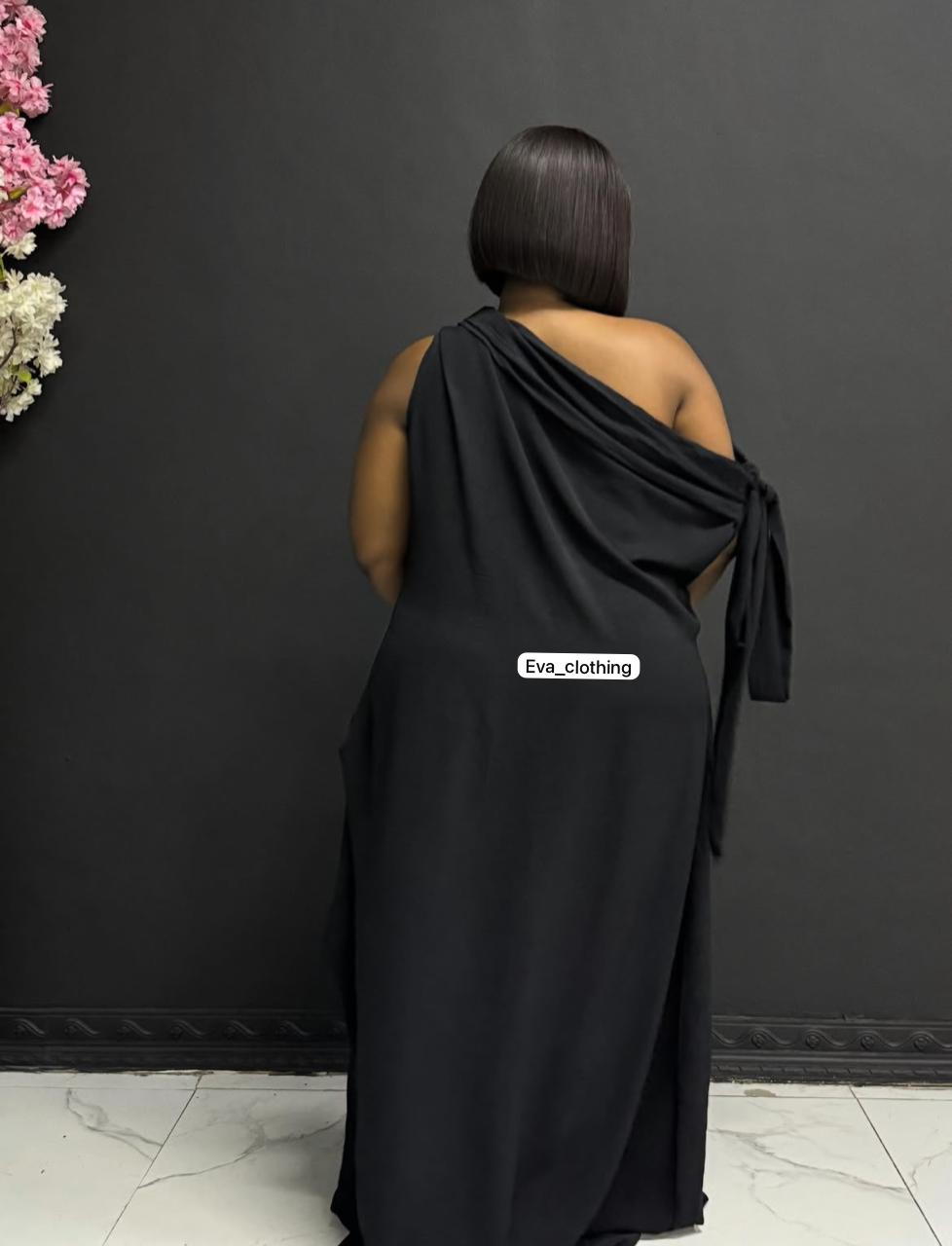 Sloping Collar Chiffon Overlay Party Elegant Asymmetric Sleeve Dress