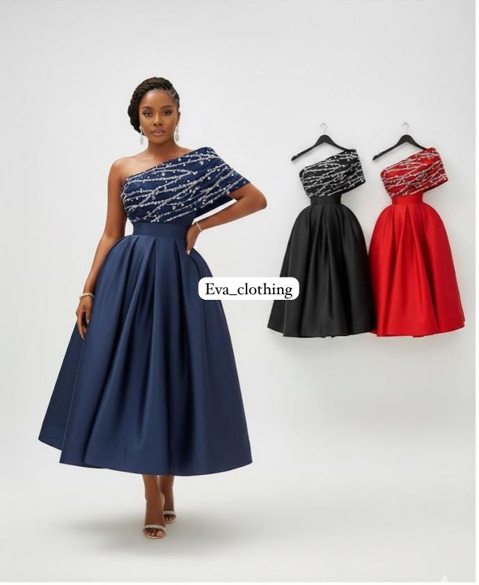 One Shoulder Satin A-Line Evening Gown Elegant Dress