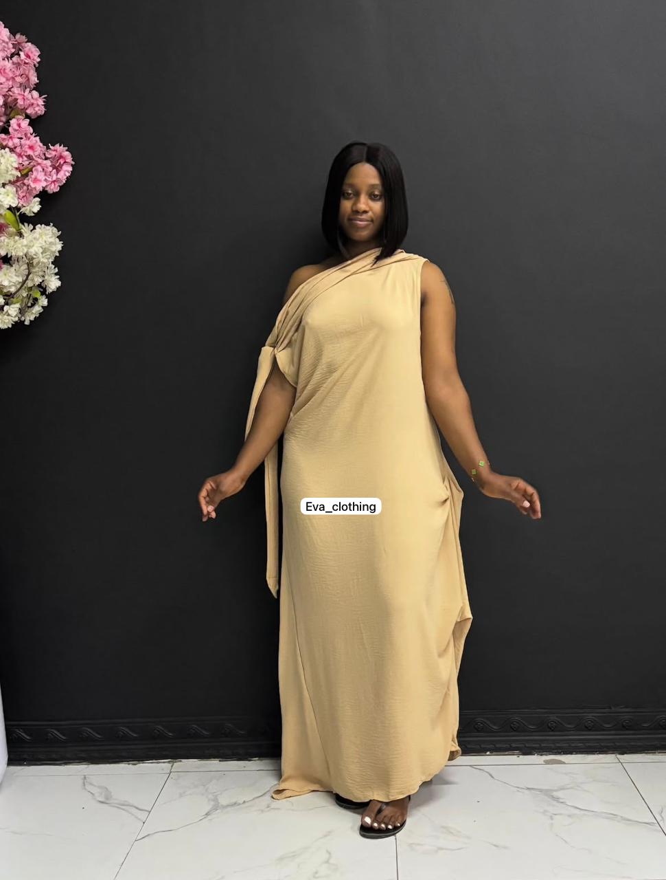 Sloping Collar Chiffon Overlay Party Elegant Asymmetric Sleeve Dress