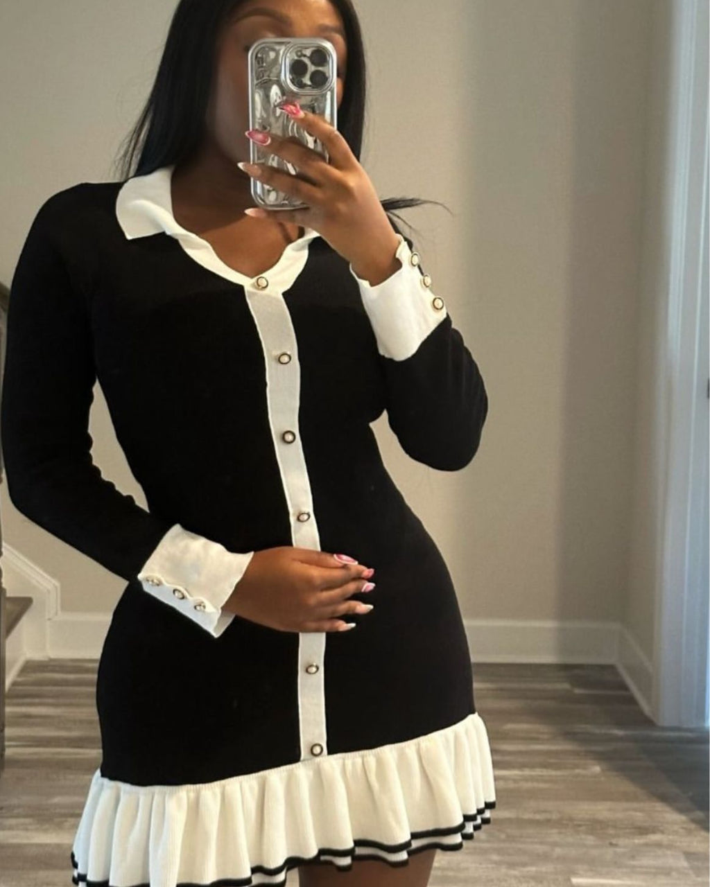 Ruffled Bow Knit Mini Dress