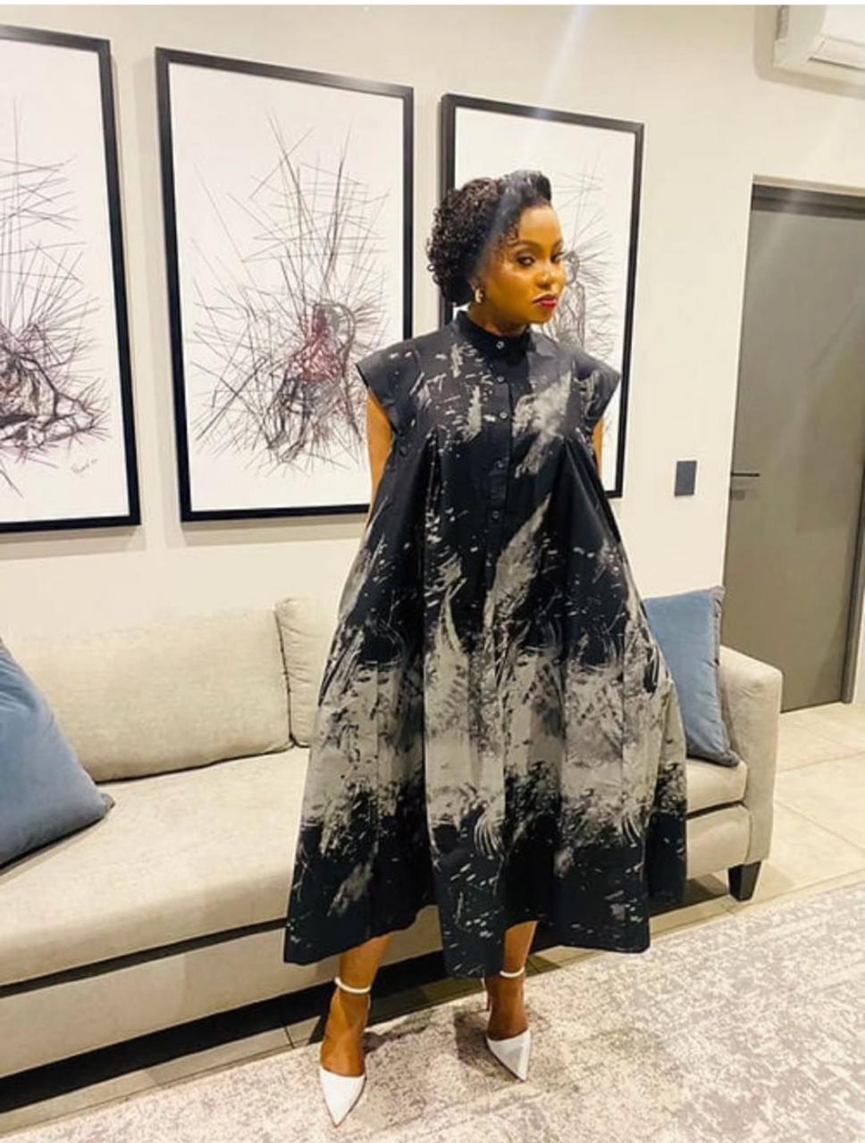 V-Neck One-Shoulder African Print Dress