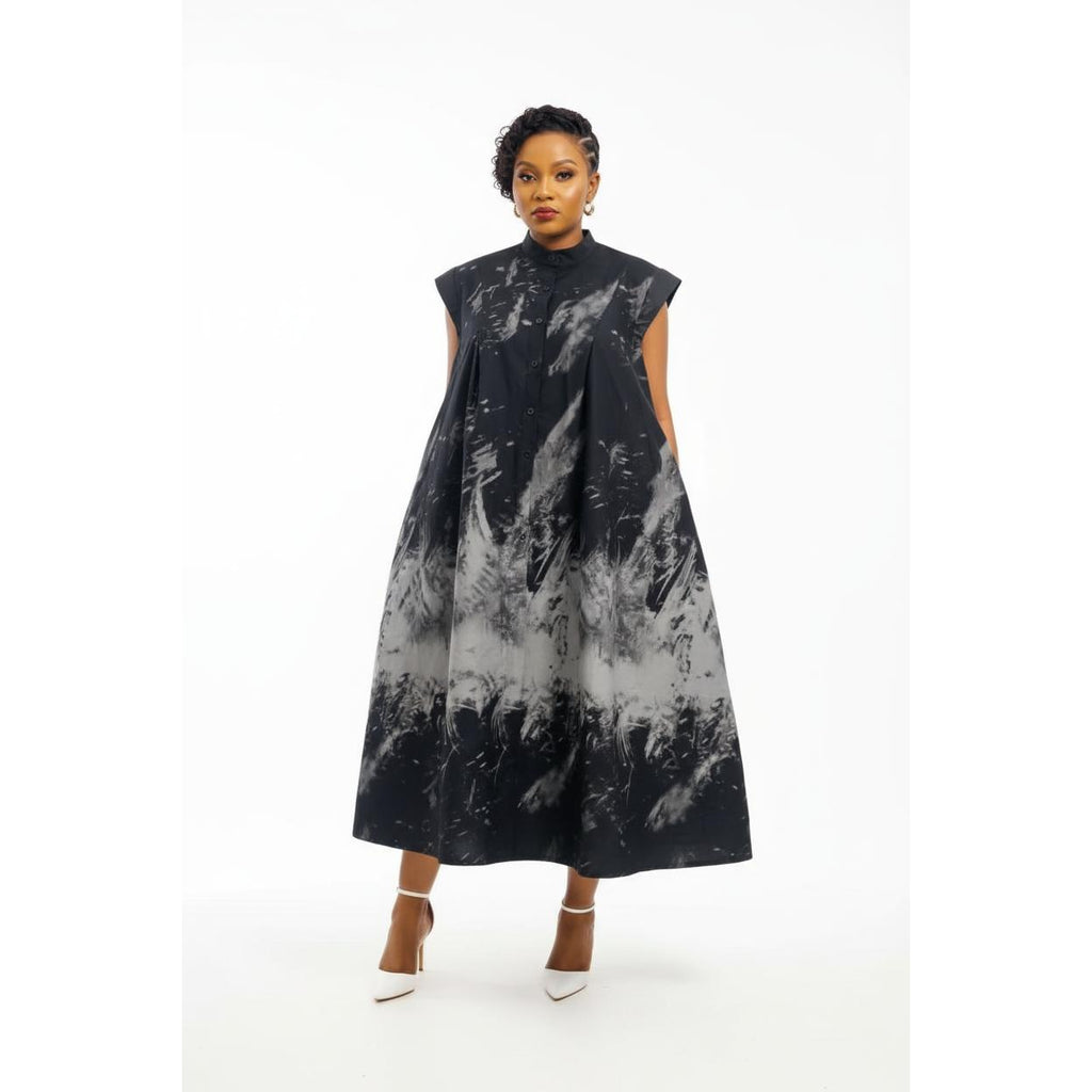 V-Neck One-Shoulder African Print Dress