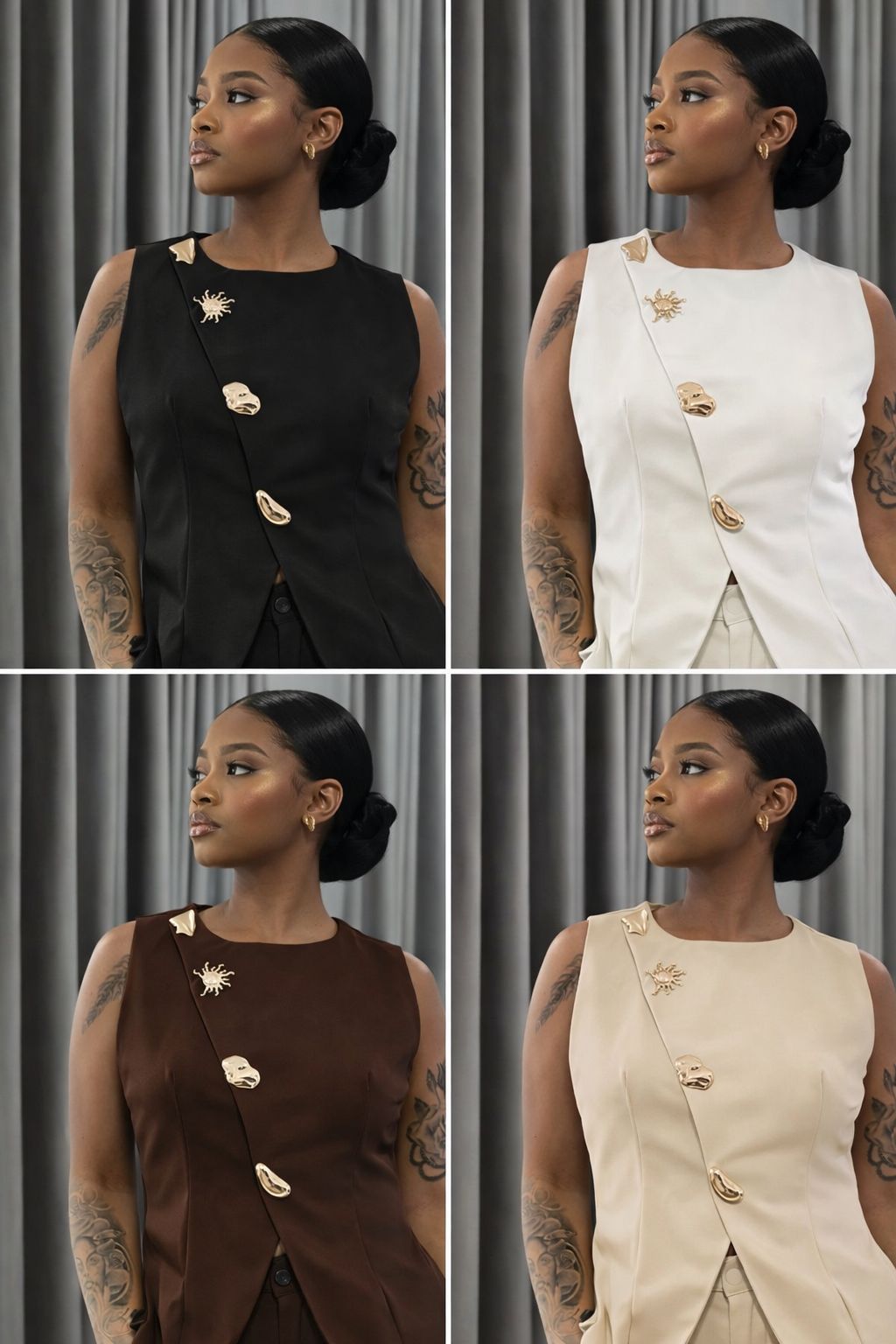 Elegant Gold-Button Tailored Sleeveless Top