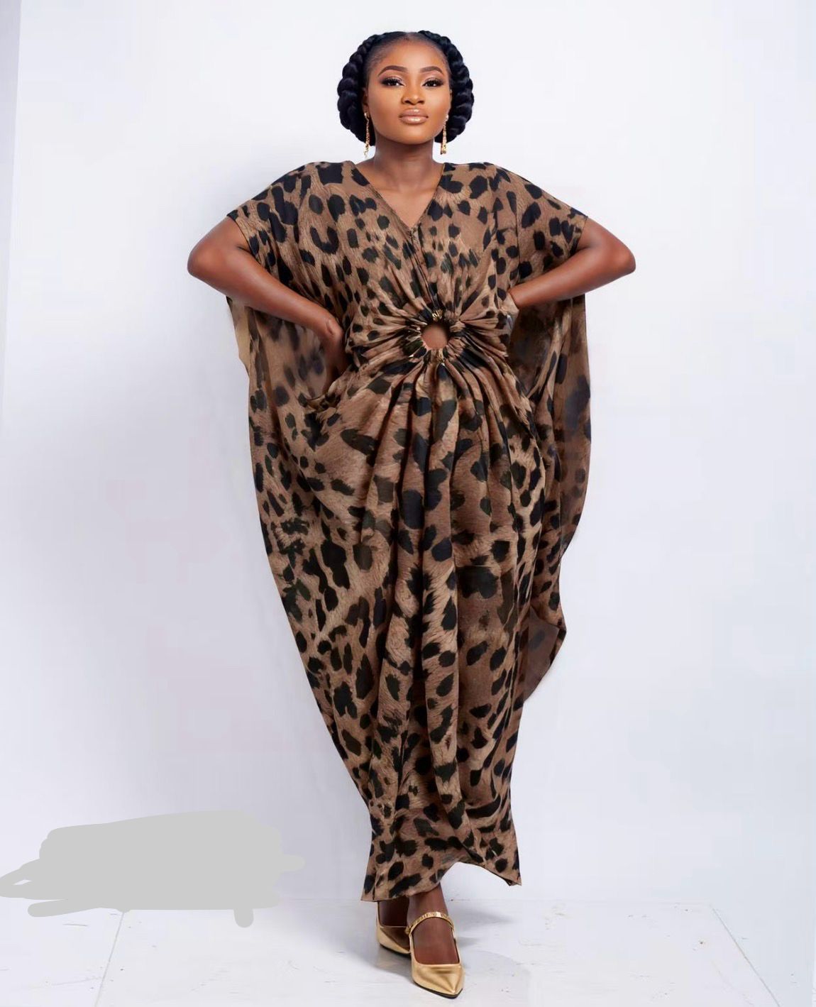 Brown Animal Print Kaftan Dress