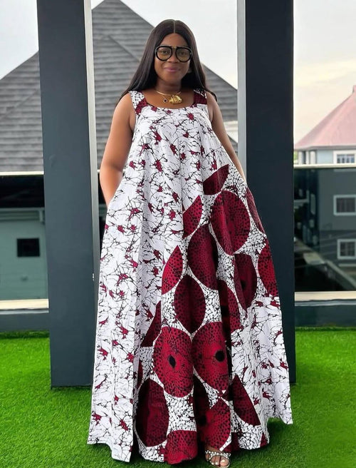 African Print Sleeveless Flare Long Maxi Dress